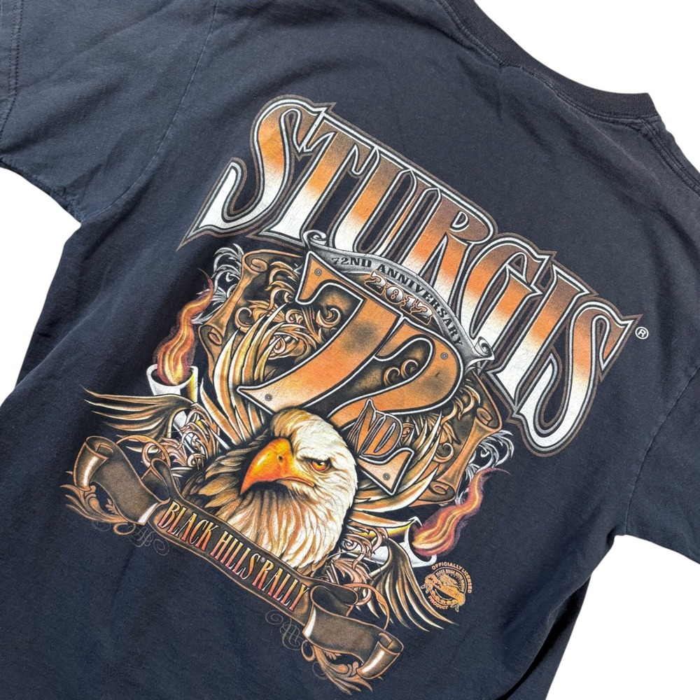 VTG Sturgis 72nd Anniversary 2012 Graphic Tee T-Shirt Mens L Black Biker Moto